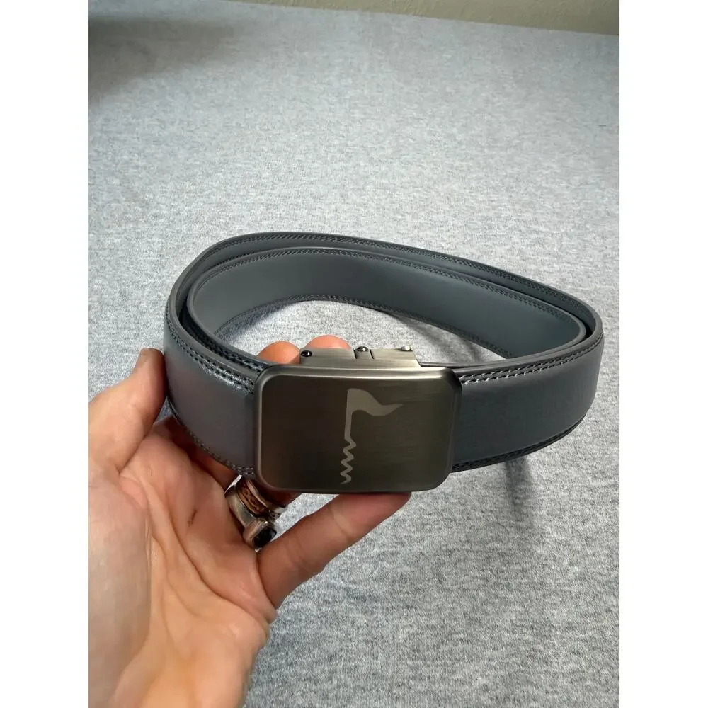 Joseph Elliott Leather Ratchet Belt Gray Like New Adjustable 46 inch Flat Lie